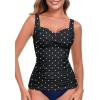 Ocean Blues Women’s Tummy Control Tankini Top with Twist Front Wire-Free Molded Cups Swim Top(Black Polka Dot)