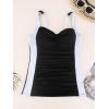 Ocean Blues Women’s Tummy Control Tankini Top with Twist Front Wire-Free Molded Cups Swim Top(Black+white)