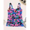 Ocean Blues Women’s Tummy Control Tankini Top with Twist Front Wire-Free Molded Cups Swim Top(Colorful Leaves)