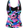 Ocean Blues Women’s Tummy Control Tankini Top with Twist Front Wire-Free Molded Cups Swim Top(Colorful Leaves)