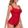 Ocean Blues Women’s Tummy Control Tankini Top with Twist Front Wire-Free Molded Cups Swim Top(Red)