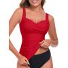Ocean Blues Women’s Tummy Control Tankini Top with Twist Front Wire-Free Molded Cups Swim Top(Red)