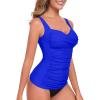 Ocean Blues Women’s Tummy Control Tankini Top with Twist Front Wire-Free Molded Cups Swim Top(Royal Blue)