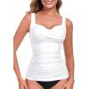 Ocean Blues Women’s Tummy Control Tankini Top with Twist Front Wire-Free Molded Cups Swim Top(White)
