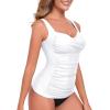 Ocean Blues Women’s Tummy Control Tankini Top with Twist Front Wire-Free Molded Cups Swim Top(White)