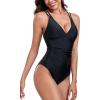 Ocean Blues Women’s V-Neck One Piece Swimsuit Tummy Control One Piece Bathing Suit(Black)
