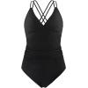 Ocean Blues Women’s V-Neck One Piece Swimsuit Tummy Control One Piece Bathing Suit(Black)