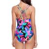 Ocean Blues Women’s V-Neck One Piece Swimsuit Tummy Control One Piece Bathing Suit(Colorful Leaves)