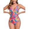 Ocean Blues Women’s V-Neck One Piece Swimsuit Tummy Control One Piece Bathing Suit(Colorfull Floral)