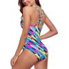 Ocean Blues Women’s V-Neck One Piece Swimsuit Tummy Control One Piece Bathing Suit(Neon Striped)