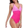 Ocean Blues Women’s V-Neck One Piece Swimsuit Tummy Control One Piece Bathing Suit(Pink & Hot Pink)