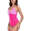 Ocean Blues Women’s V-Neck One Piece Swimsuit Tummy Control One Piece Bathing Suit(Pink & Hot Pink)