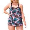 Ocean Blues Women’s Mesh Tankini Top Blouson Tankini Bathing Suit Top Loose Fit Swimsuit(Coconut Tree)
