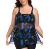 Ocean Blues Women’s Mesh Tankini Top Blouson Tankini Bathing Suit Top Loose Fit Swimsuit(Feather Print)