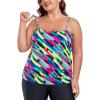 Ocean Blues Women’s Plus Size Bandeau Tankini Top Only Loose-Fitting Swimsuit(Neon Striped)
