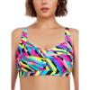 Ocean Blues Women’s Plus Size Bikini Top Twist Front Molded Bathing Suit Top(Neon Striped)