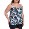 Ocean Blues Women’s Plus Size Tankini Top Only Loose Fit Blouson Tankini Bathing Suit Top(Coconut Tree)