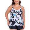Ocean Blues Women’s Plus Size Tankini Top Only Loose Fit Blouson Tankini Bathing Suit Top(Floral Print)