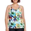 Ocean Blues Women’s Plus Size Tankini Top Only Loose Fit Blouson Tankini Bathing Suit Top(Leaf Print)
