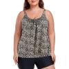 Ocean Blues Women’s Plus Size Tankini Top Only Loose Fit Blouson Tankini Bathing Suit Top(Leopard)