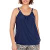 Ocean Blues Women’s Plus Size Tankini Top Only Loose Fit Blouson Tankini Bathing Suit Top(Navy Blue)