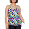 Ocean Blues Women’s Plus Size Tankini Top Only Loose Fit Blouson Tankini Bathing Suit Top(Neon Striped)