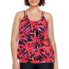Ocean Blues Women’s Plus Size Tankini Top Only Loose Fit Blouson Tankini Bathing Suit Top(Red Leaves)