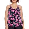 Ocean Blues Women’s Plus Size Tankini Top Only Loose Fit Blouson Tankini Bathing Suit Top(Rose Redbud)