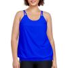 Ocean Blues Women’s Plus Size Tankini Top Only Loose Fit Blouson Tankini Bathing Suit Top(Royal Blue)