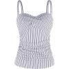 Ocean Blues Women’s Strapless Bandeau Swimsuit Top Ruched Tummy Control Tankini Top Only(Black Striped)