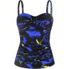 Ocean Blues Women’s Strapless Bandeau Swimsuit Top Ruched Tummy Control Tankini Top Only(Feather Print)