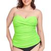 Ocean Blues Women’s Strapless Bandeau Swimsuit Top Ruched Tummy Control Tankini Top Only(Green)