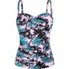 Ocean Blues Women’s Strapless Bandeau Swimsuit Top Ruched Tummy Control Tankini Top Only(Leaf Print)