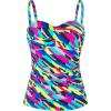 Ocean Blues Women’s Strapless Bandeau Swimsuit Top Ruched Tummy Control Tankini Top Only(Neon Striped)
