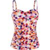 Ocean Blues Women’s Strapless Bandeau Swimsuit Top Ruched Tummy Control Tankini Top Only(Polka Dot)