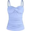 Ocean Blues Women’s Strapless Bandeau Swimsuit Top Ruched Tummy Control Tankini Top Only(Sea Blue)