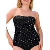 Ocean Blues Women’s Strapless Bandeau Tankini Top Tummy Control Bathing Suit Top Only(Black-white Dots)