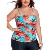 Ocean Blues Women’s Strapless Bandeau Tankini Top Tummy Control Bathing Suit Top Only(Blue Floral)