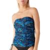 Ocean Blues Women’s Strapless Bandeau Tankini Top Tummy Control Bathing Suit Top Only(Blue Leaf)