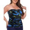 Ocean Blues Women’s Strapless Bandeau Tankini Top Tummy Control Bathing Suit Top Only(Feather Print)
