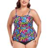 Ocean Blues Women’s Strapless Bandeau Tankini Top Tummy Control Bathing Suit Top Only(Flower Garden)