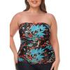 Ocean Blues Women’s Strapless Bandeau Tankini Top Tummy Control Bathing Suit Top Only(Leaf Pattern)