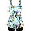 Ocean Blues Women’s Tankini Swimsuits Two Piece Bathing Suits Loose Fit Tank Top with Boyshorts(Leaf Print)