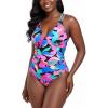 Ocean Blues Women’s V-Neck One Piece Swimsuit Tummy Control One Piece Bathing Suit(Colorful Leaves)