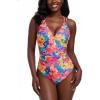 Ocean Blues Women’s V-Neck One Piece Swimsuit Tummy Control One Piece Bathing Suit(Colorfull Floral)
