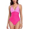 Ocean Blues Women’s V-Neck One Piece Swimsuit Tummy Control One Piece Bathing Suit(Pink & Hot Pink)