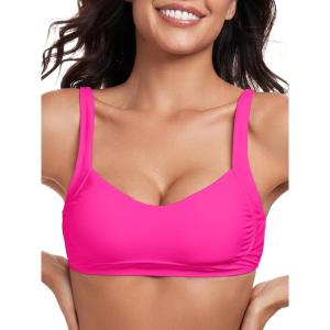 Ocean Blues Women’s Bandeau Bikini Top Padded Swimsuit Top with Adjustable Straps(Hot Pink)