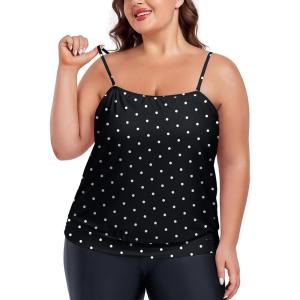 Ocean Blues Women’s Plus Size Bandeau Tankini Top Only Loose-Fitting Swimsuit(Black Polka Dot)