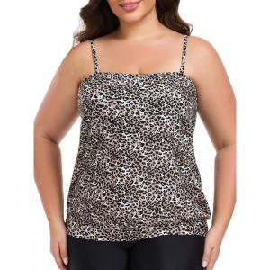 Ocean Blues Women’s Plus Size Bandeau Tankini Top Only Loose-Fitting Swimsuit(Leopard)