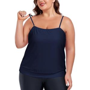 Ocean Blues Women’s Plus Size Bandeau Tankini Top Only Loose-Fitting Swimsuit(Navy Blue)